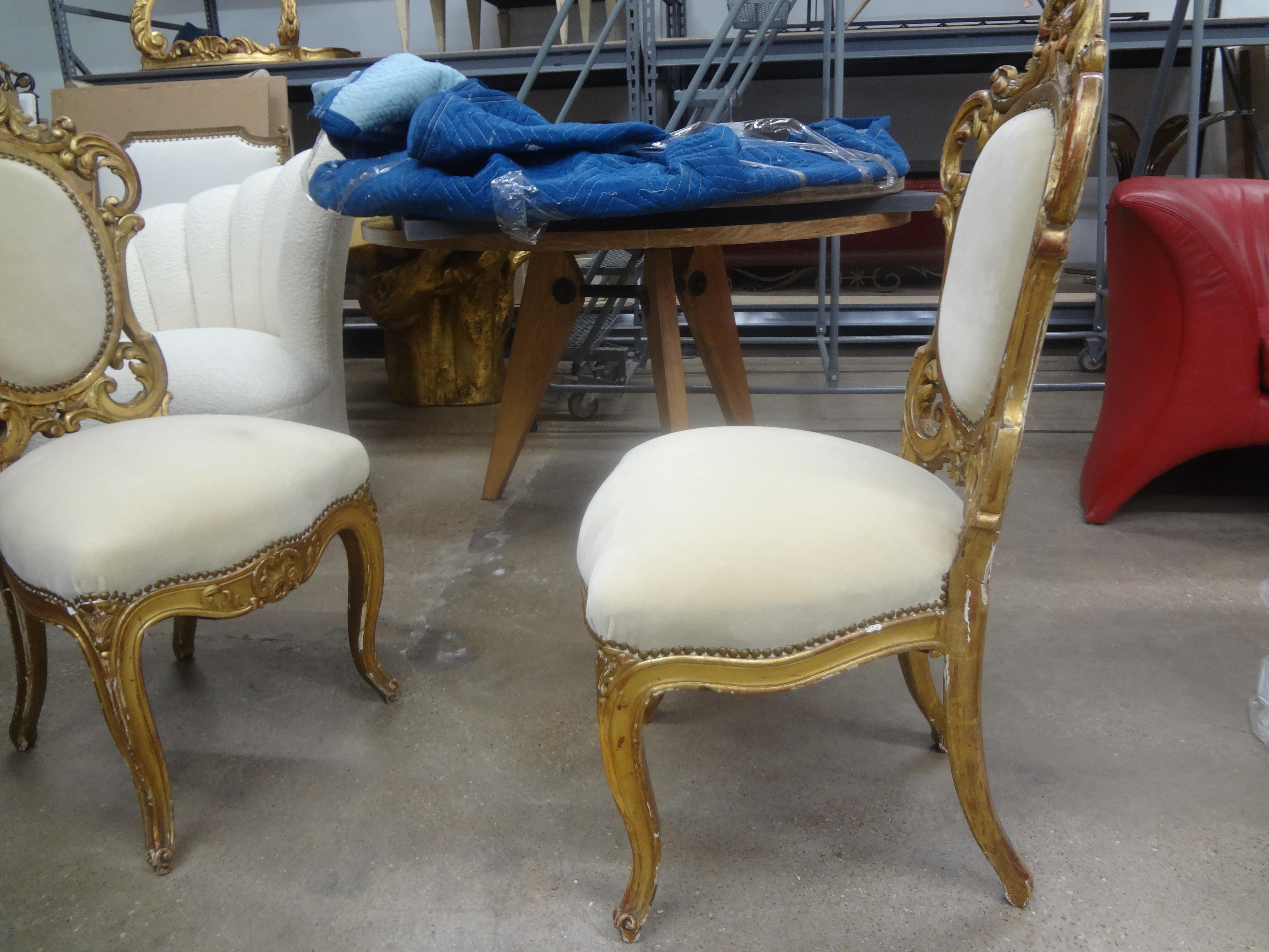 Pair of Italian Baroque Style Giltwood Chairs For Sale 2