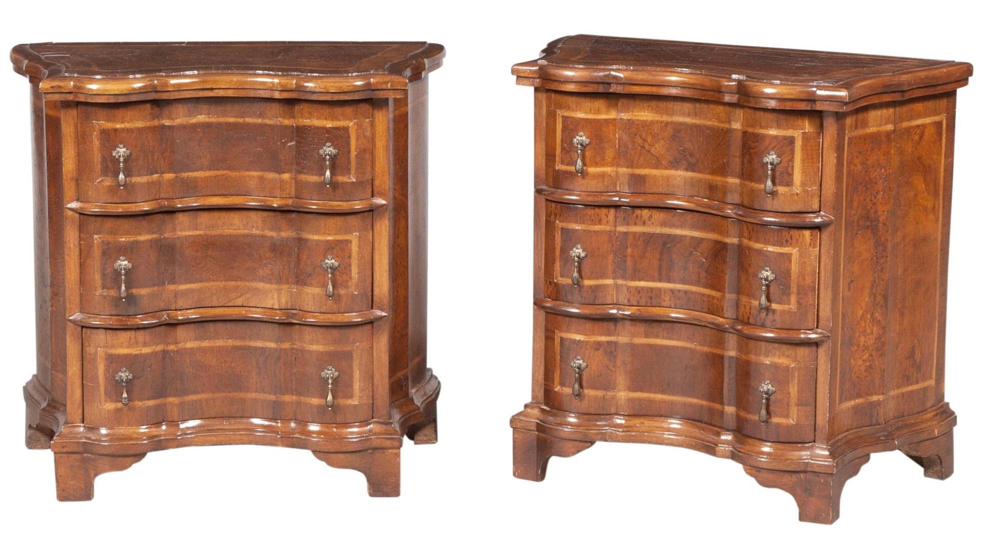 Pair of Italian Baroque Style Inlaid Walnut Bedside Commodes 1