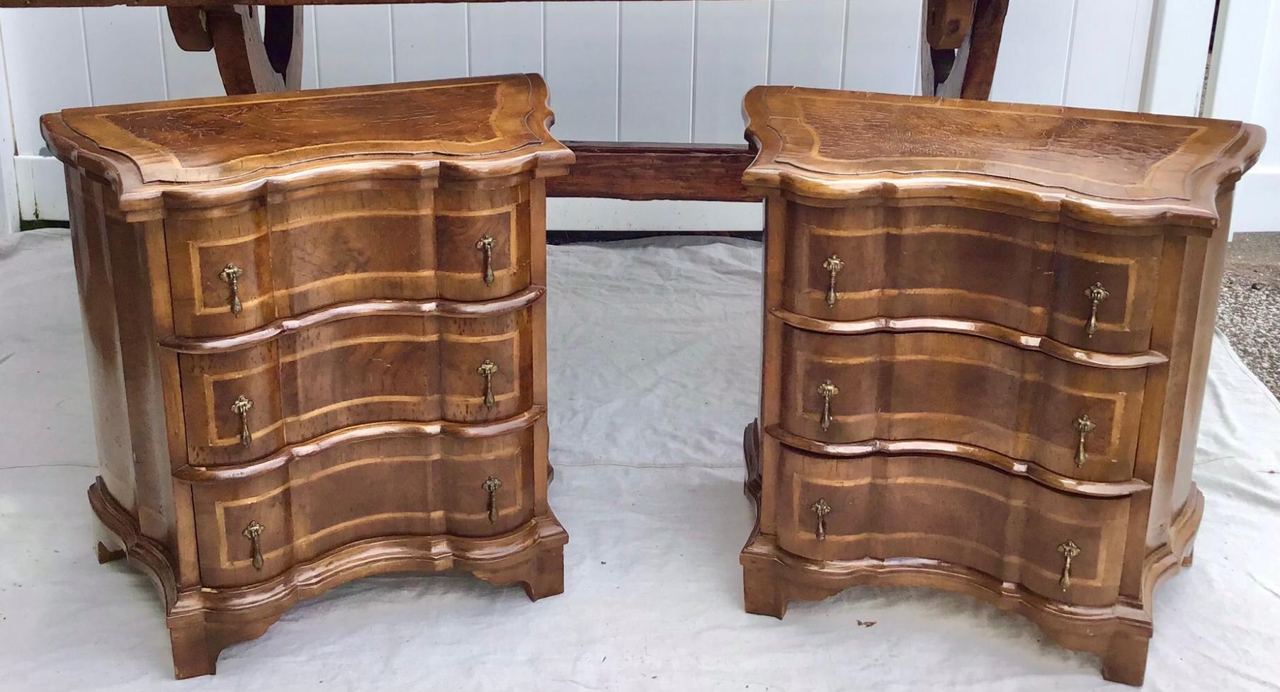 Pair of Italian Baroque Style Inlaid Walnut Bedside Commodes 2