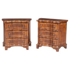 Pair of Italian Baroque Style Inlaid Walnut Bedside Commodes