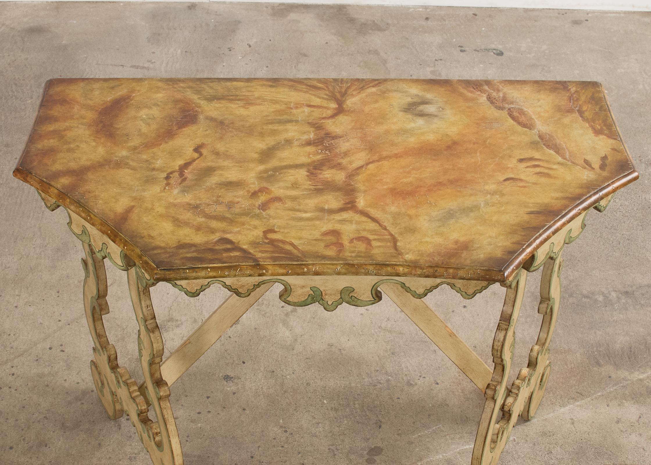 Pair of Italian Baroque Style Painted Faux Marble Top Consoles For Sale 8