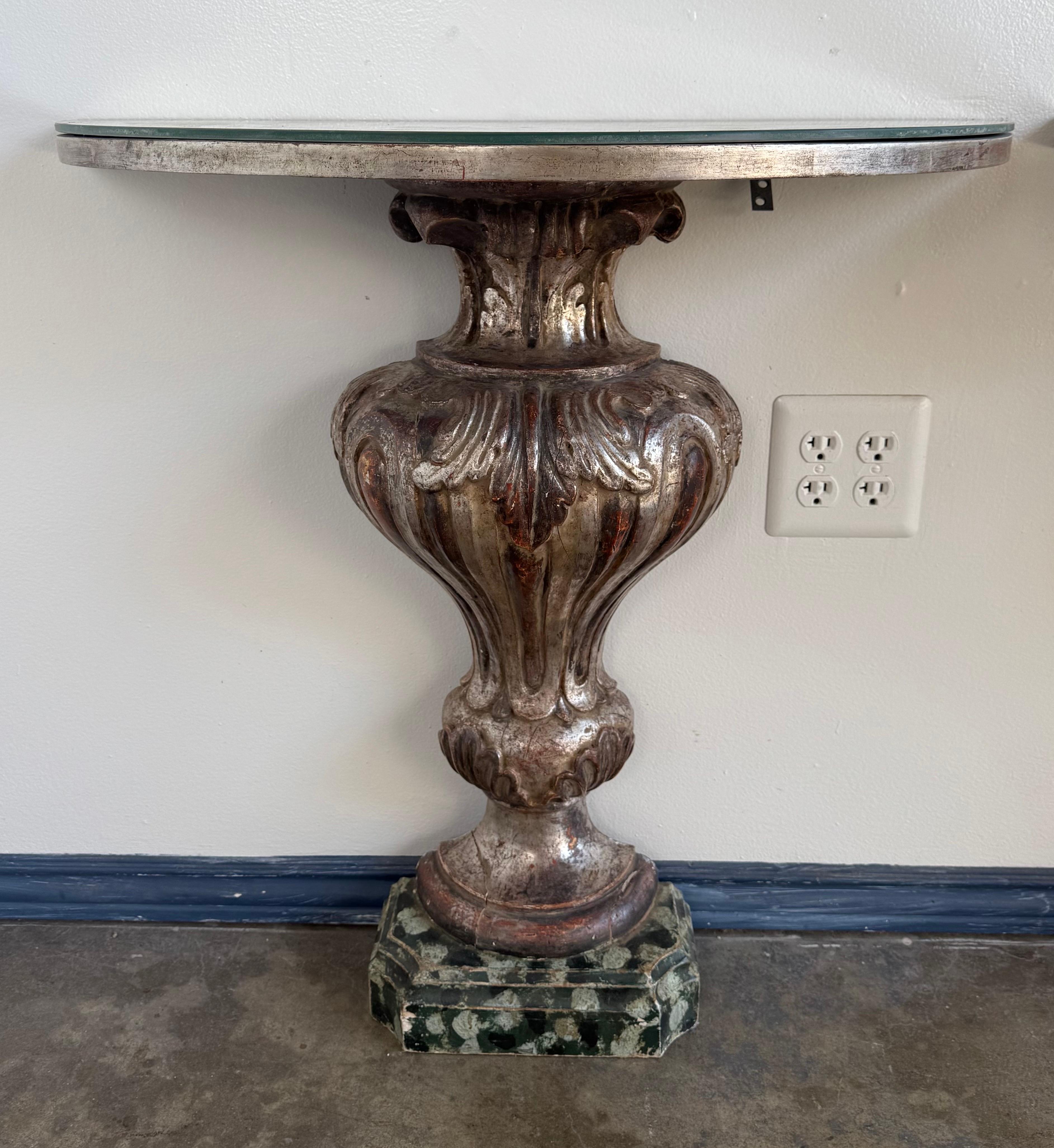 19th Century Pair of Italian Baroque Style Silver-Gilt Console Tables with Mirrored Tops For Sale
