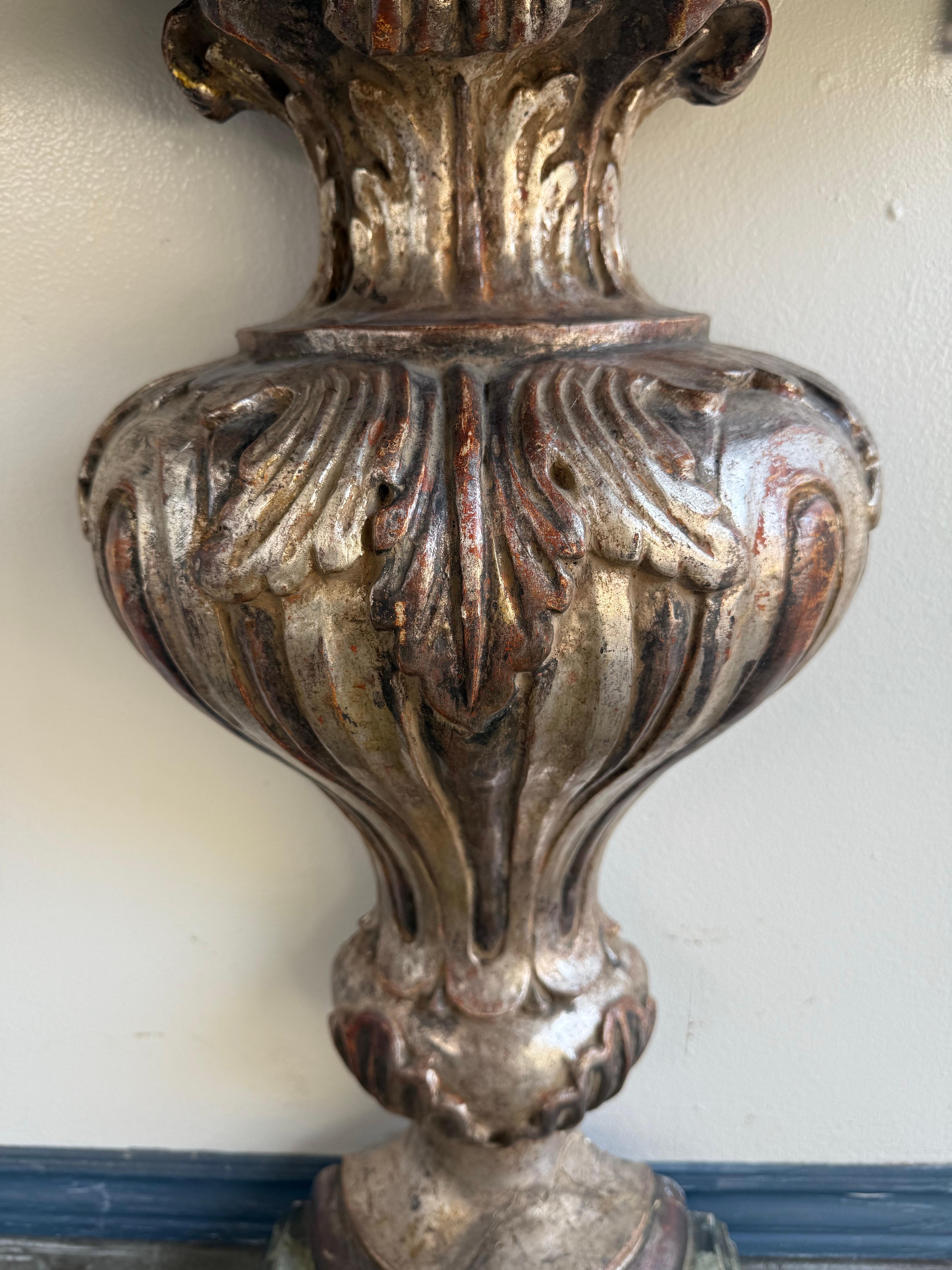 Pair of Italian Baroque Style Silver-Gilt Console Tables with Mirrored Tops For Sale 2