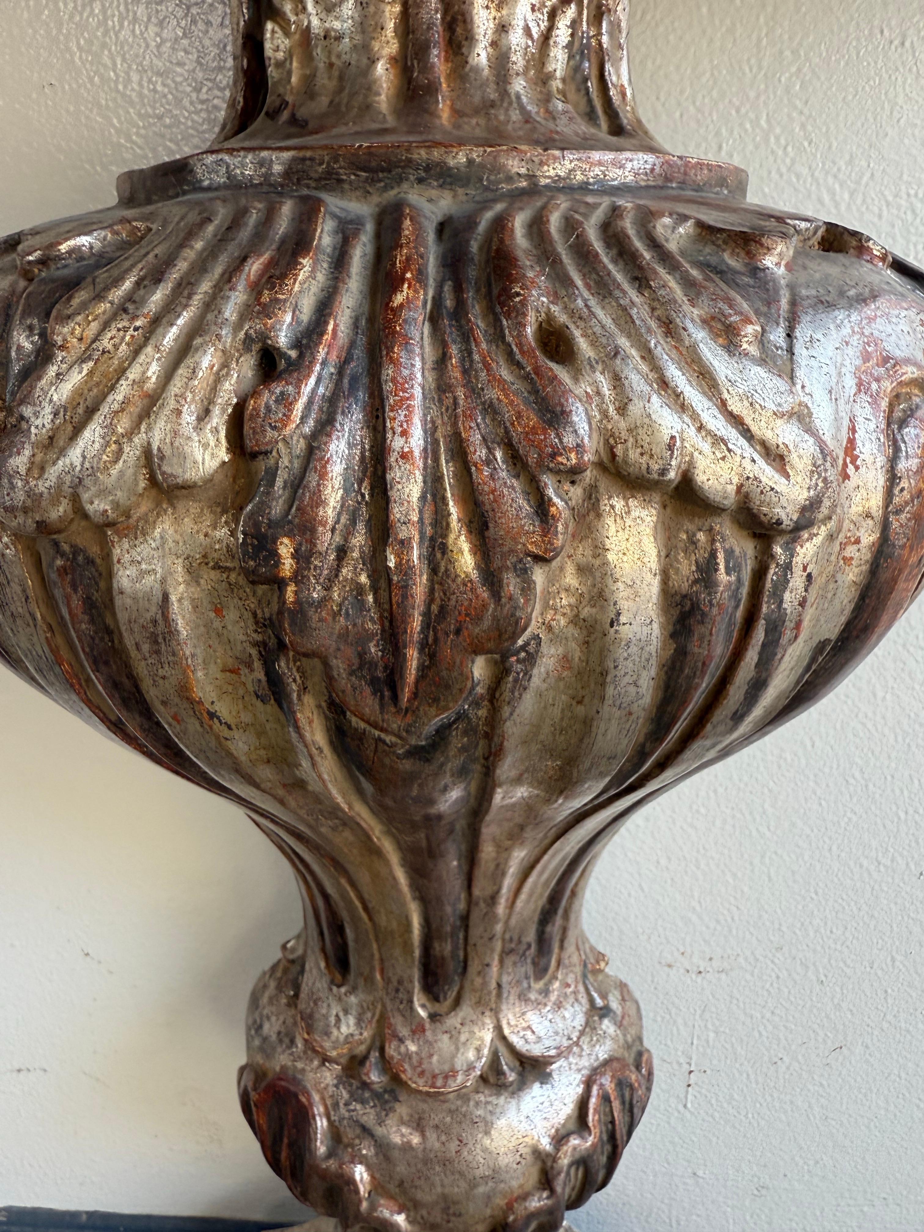 Pair of Italian Baroque Style Silver-Gilt Console Tables with Mirrored Tops For Sale 4
