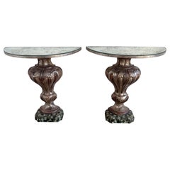 Pair of Italian Baroque Style Silver-Gilt Console Tables with Mirrored Tops