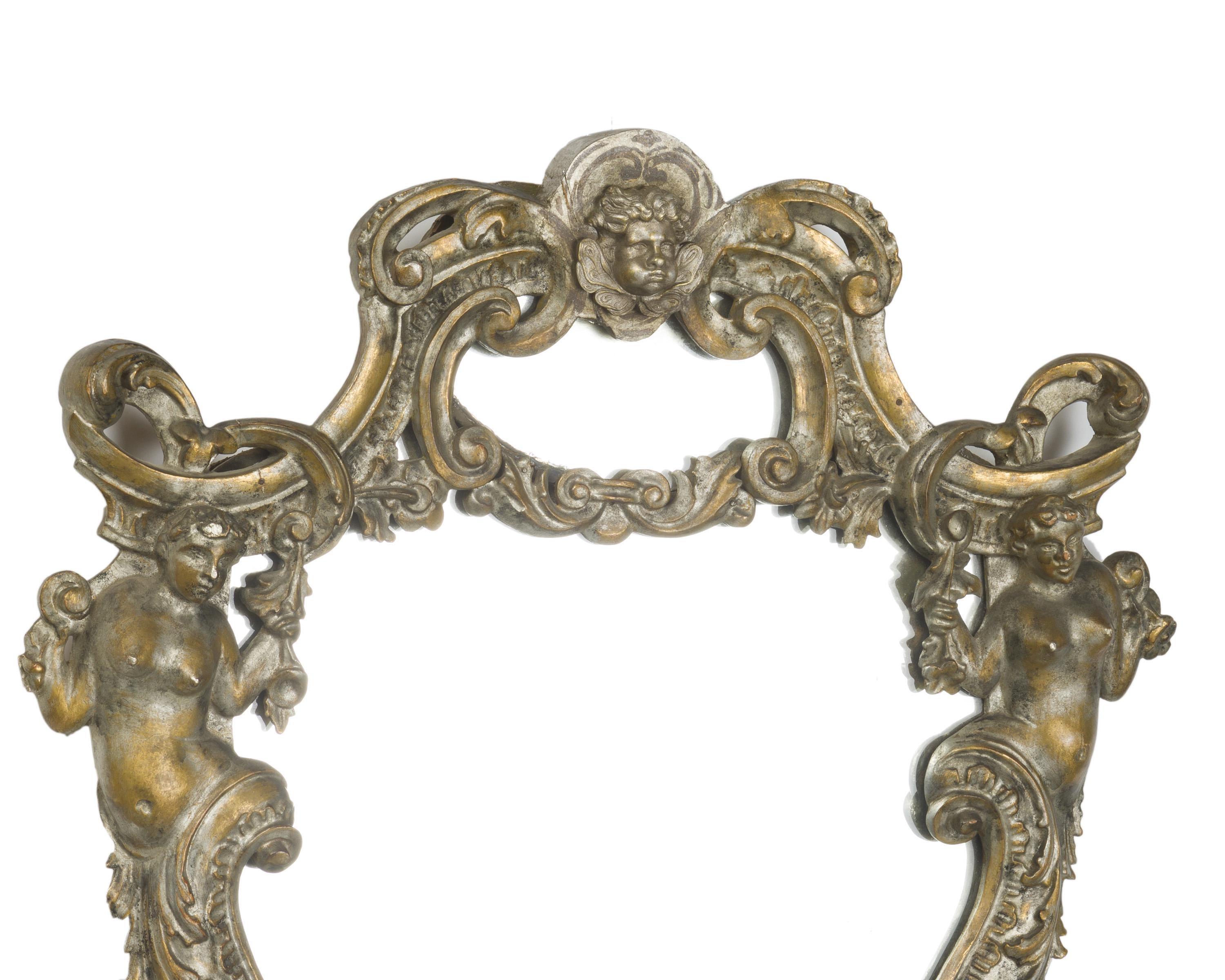 Pair of Italian Baroque Style Silver Mirrors, 19th Century 1