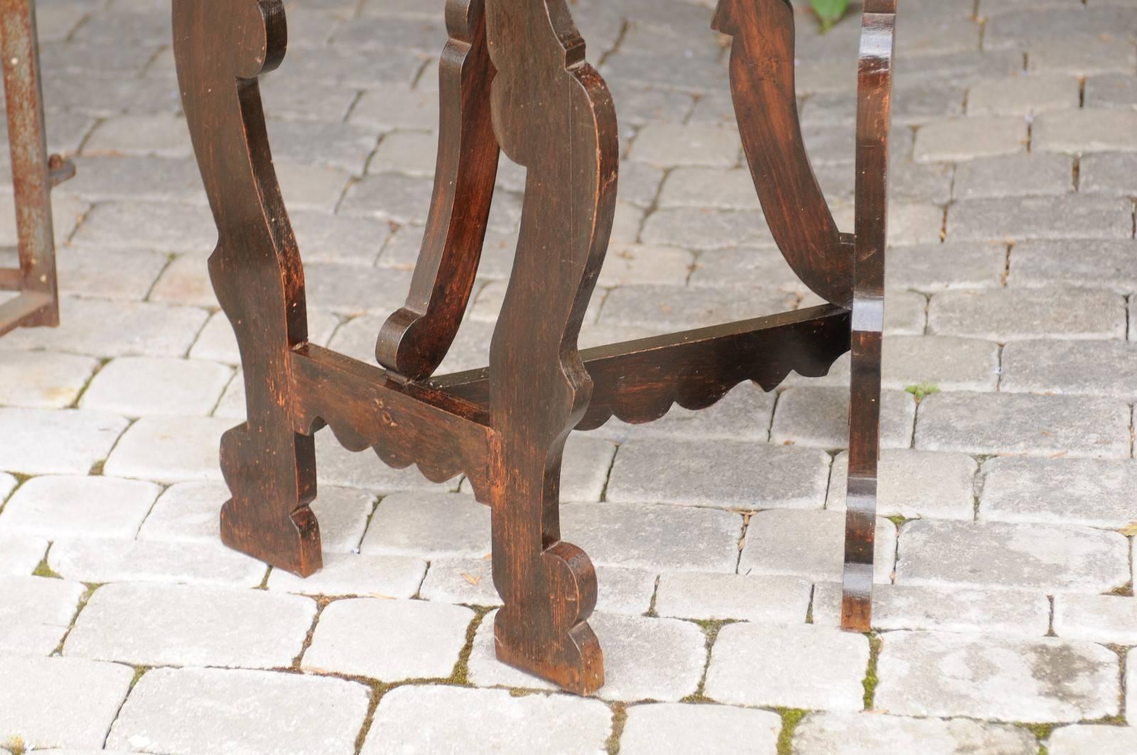 Pair of Italian Baroque Style Walnut Demilune Console Tables, circa 1870 2