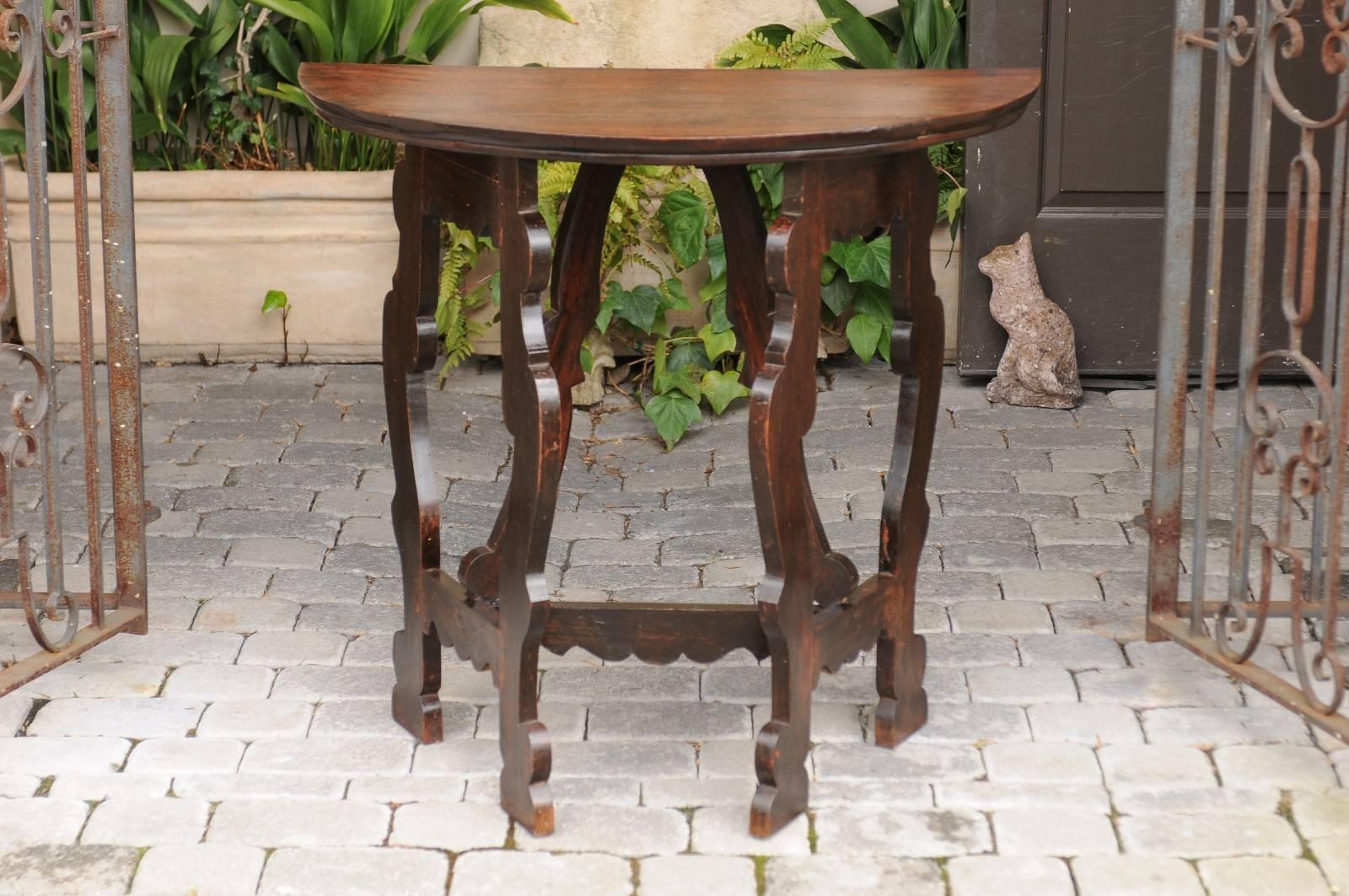 Pair of Italian Baroque Style Walnut Demilune Console Tables, circa 1870 4