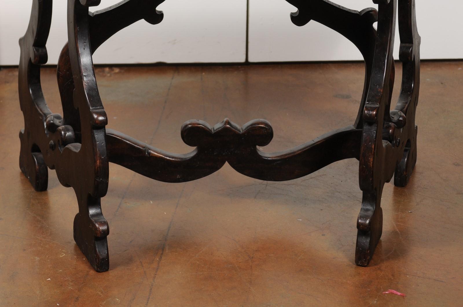 Pair of Italian Baroque Style Walnut Demilune Tables from Tuscany, circa 1800 6