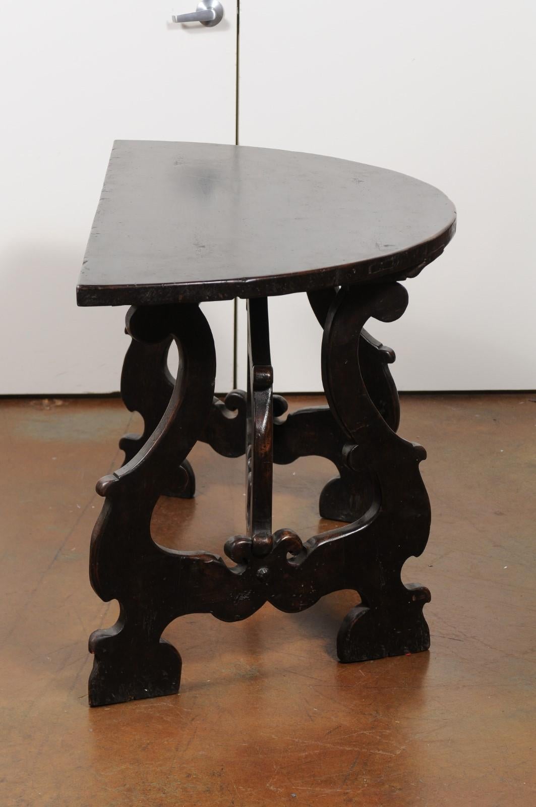 Pair of Italian Baroque Style Walnut Demilune Tables from Tuscany, circa 1800 7