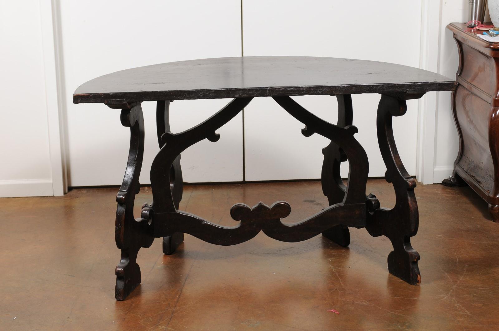 Pair of Italian Baroque Style Walnut Demilune Tables from Tuscany, circa 1800 8