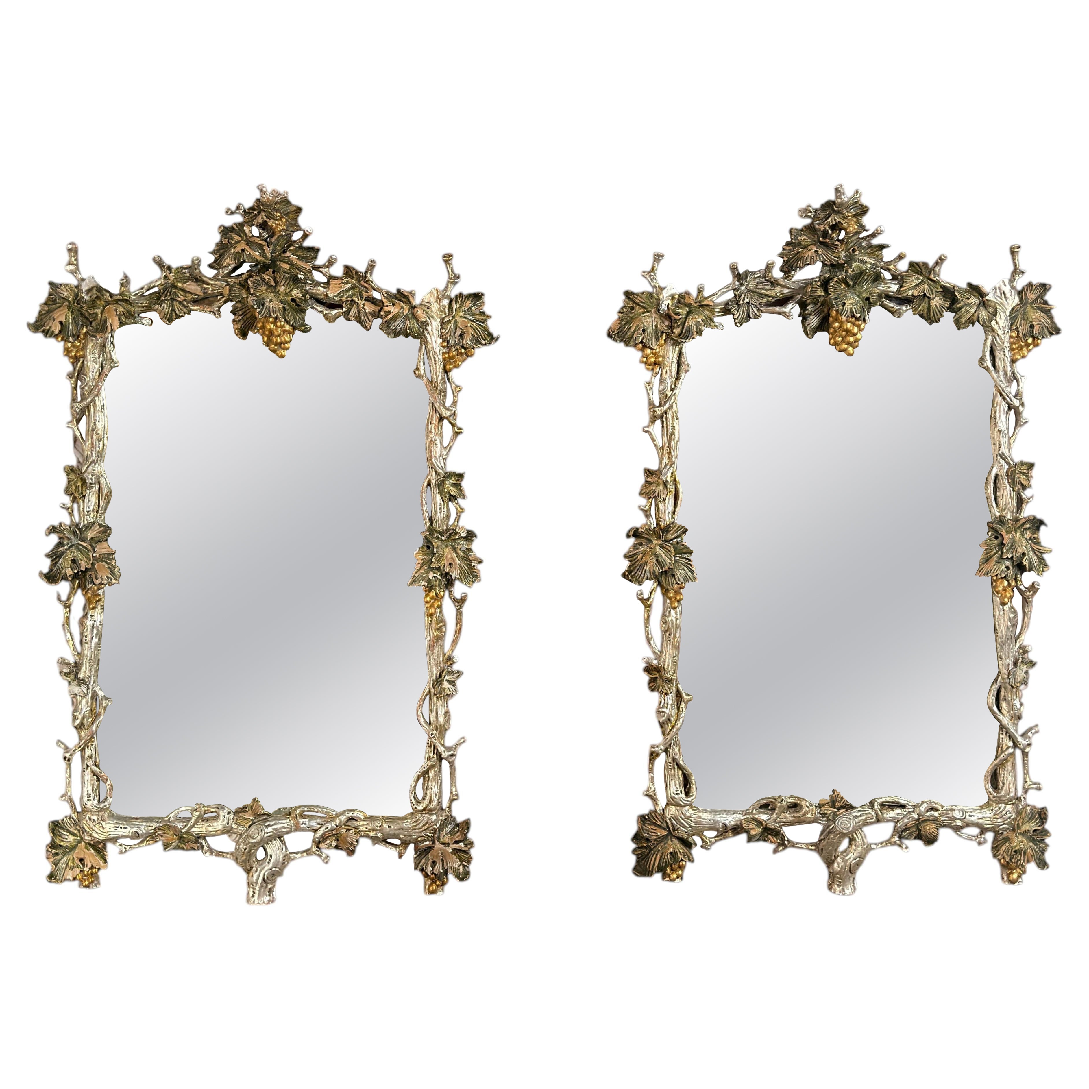 Pair of Italian Baroque Wall Mirrors, Hand-Carved Wood, Circa 1960s