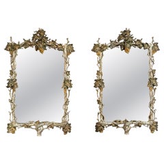 Pair of Italian Baroque Wall Mirrors, Hand-Carved Wood, Circa 1960s