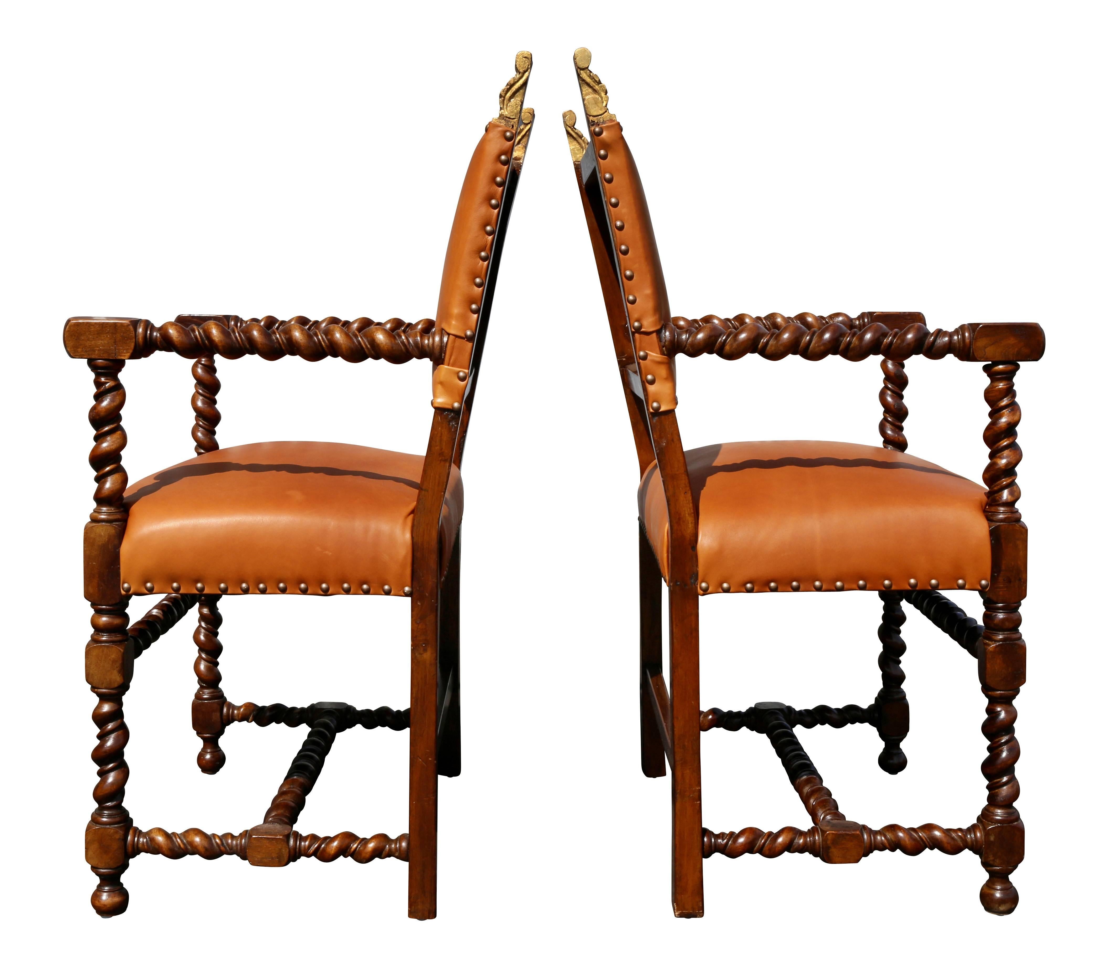 Pair of Italian Baroque Walnut Armchairs 6