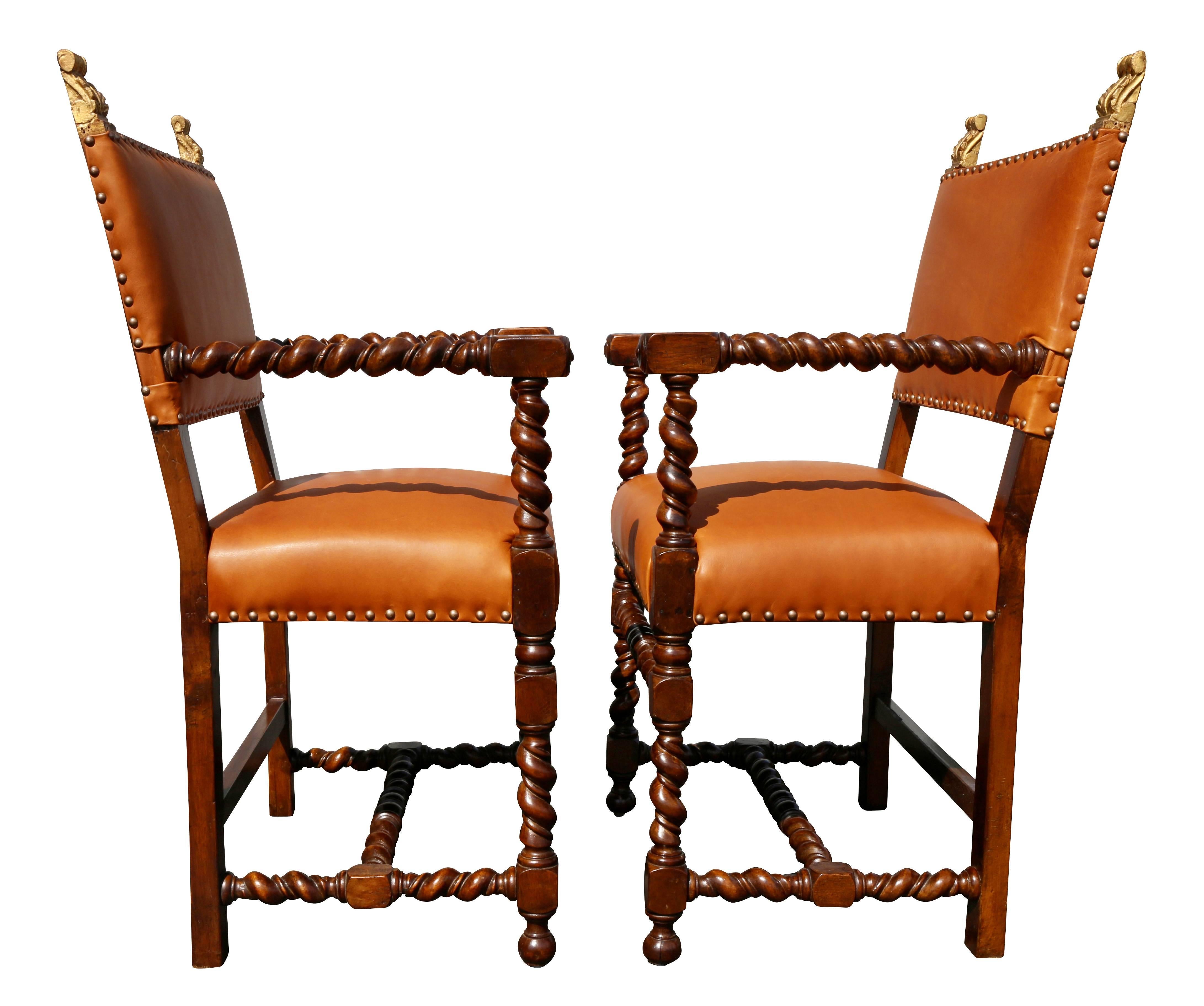 Pair of Italian Baroque Walnut Armchairs 7