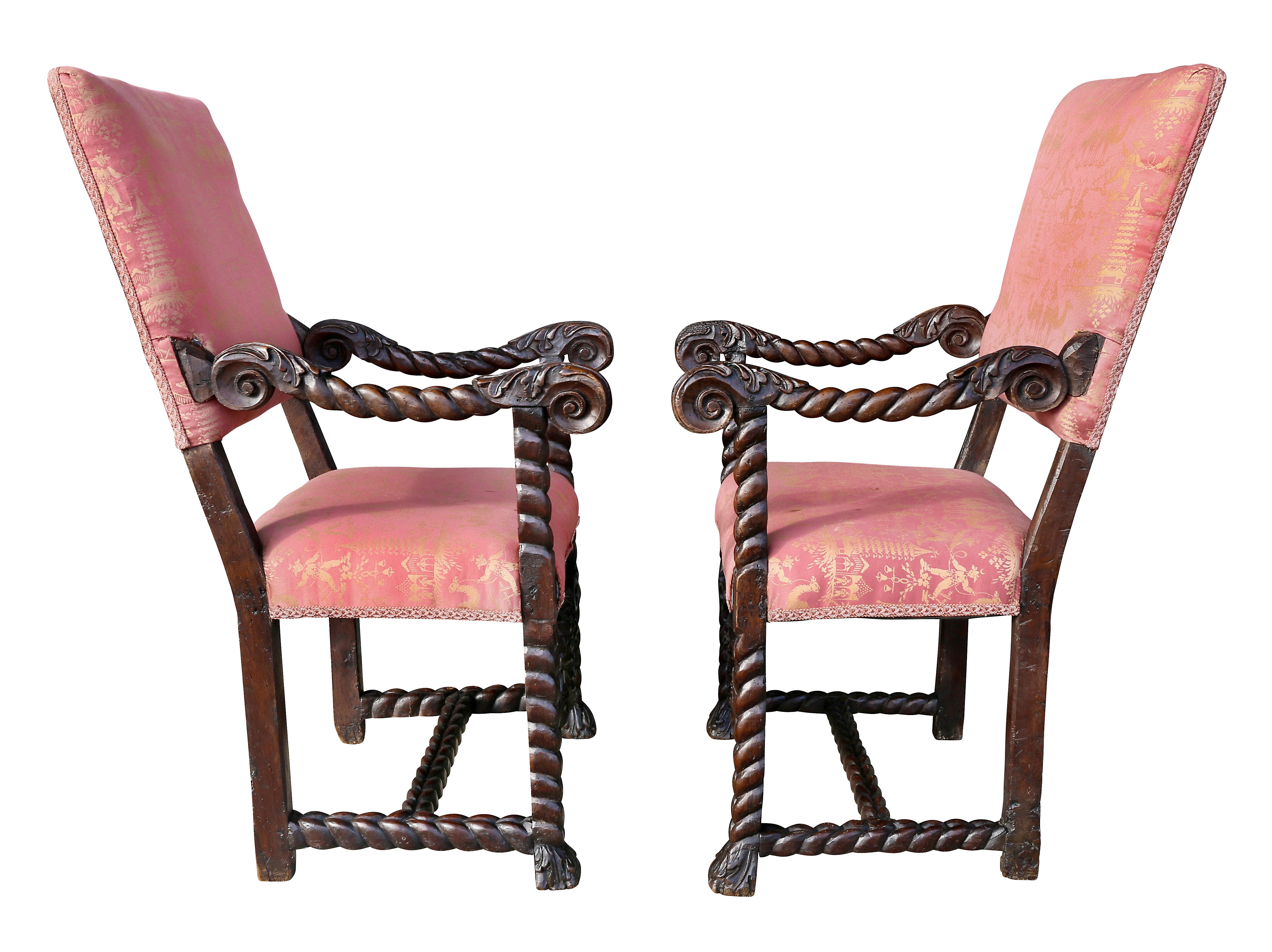 Pair of Italian Baroque Walnut Armchairs 7