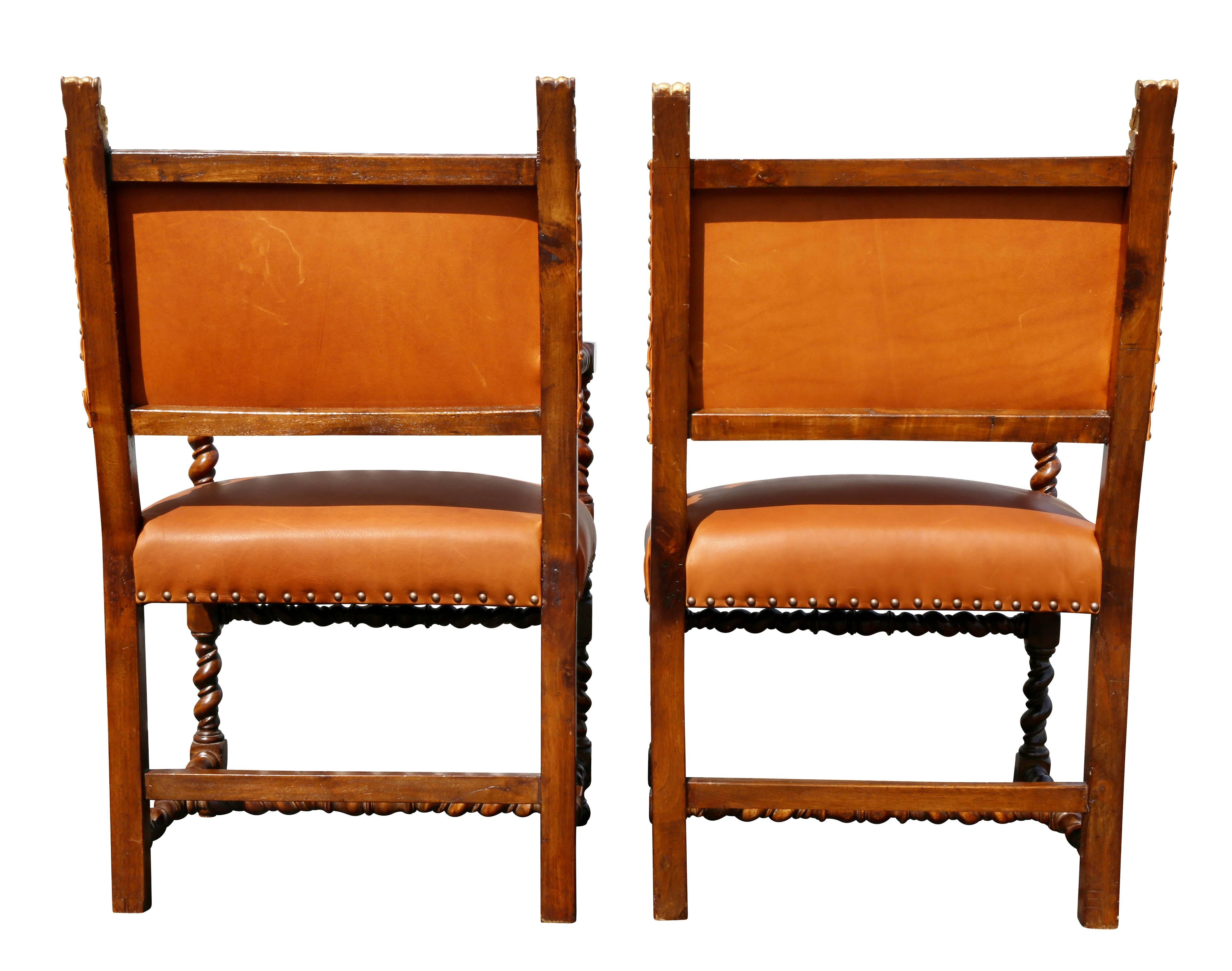 Pair of Italian Baroque Walnut Armchairs 8