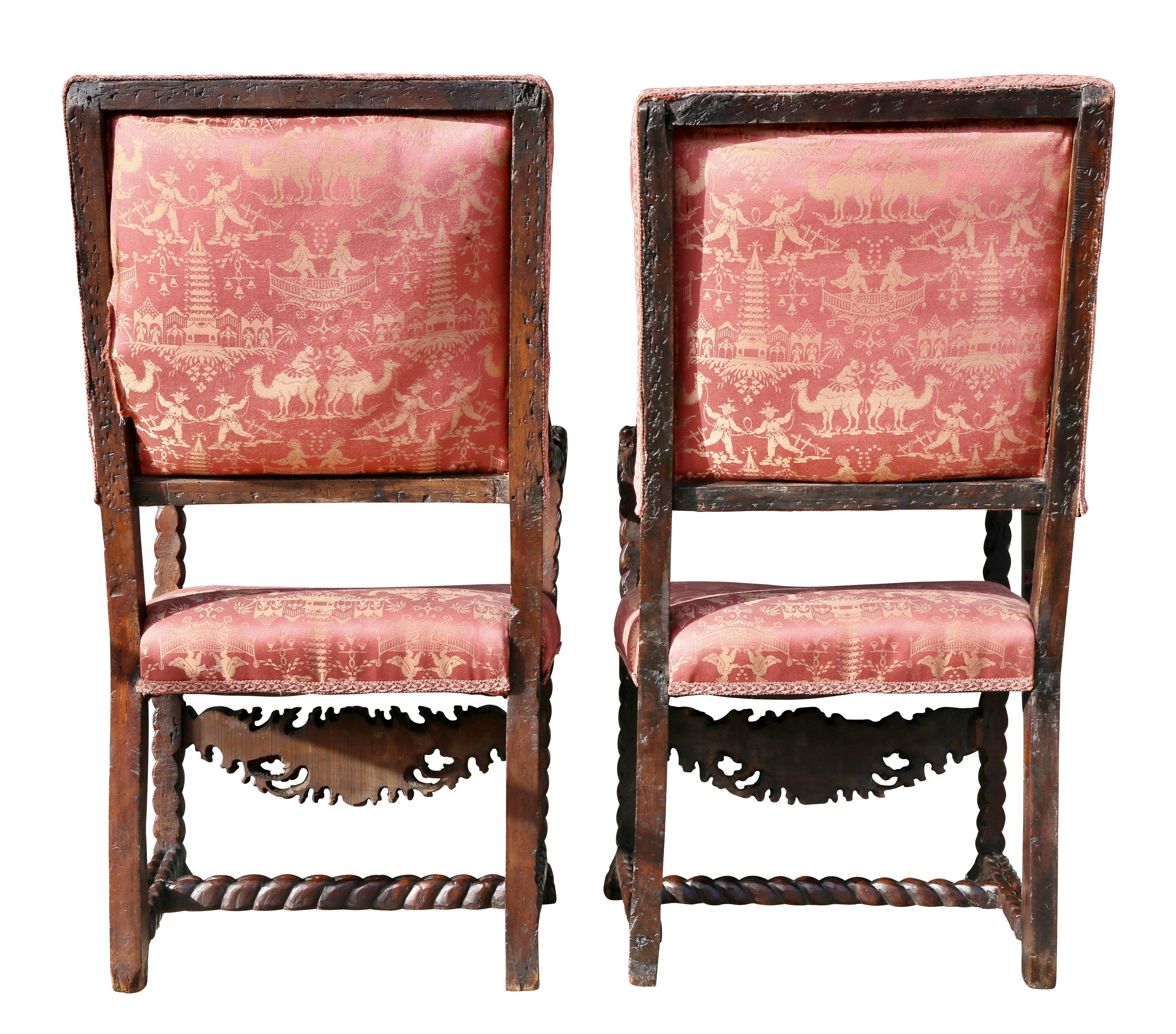 Pair of Italian Baroque Walnut Armchairs 9