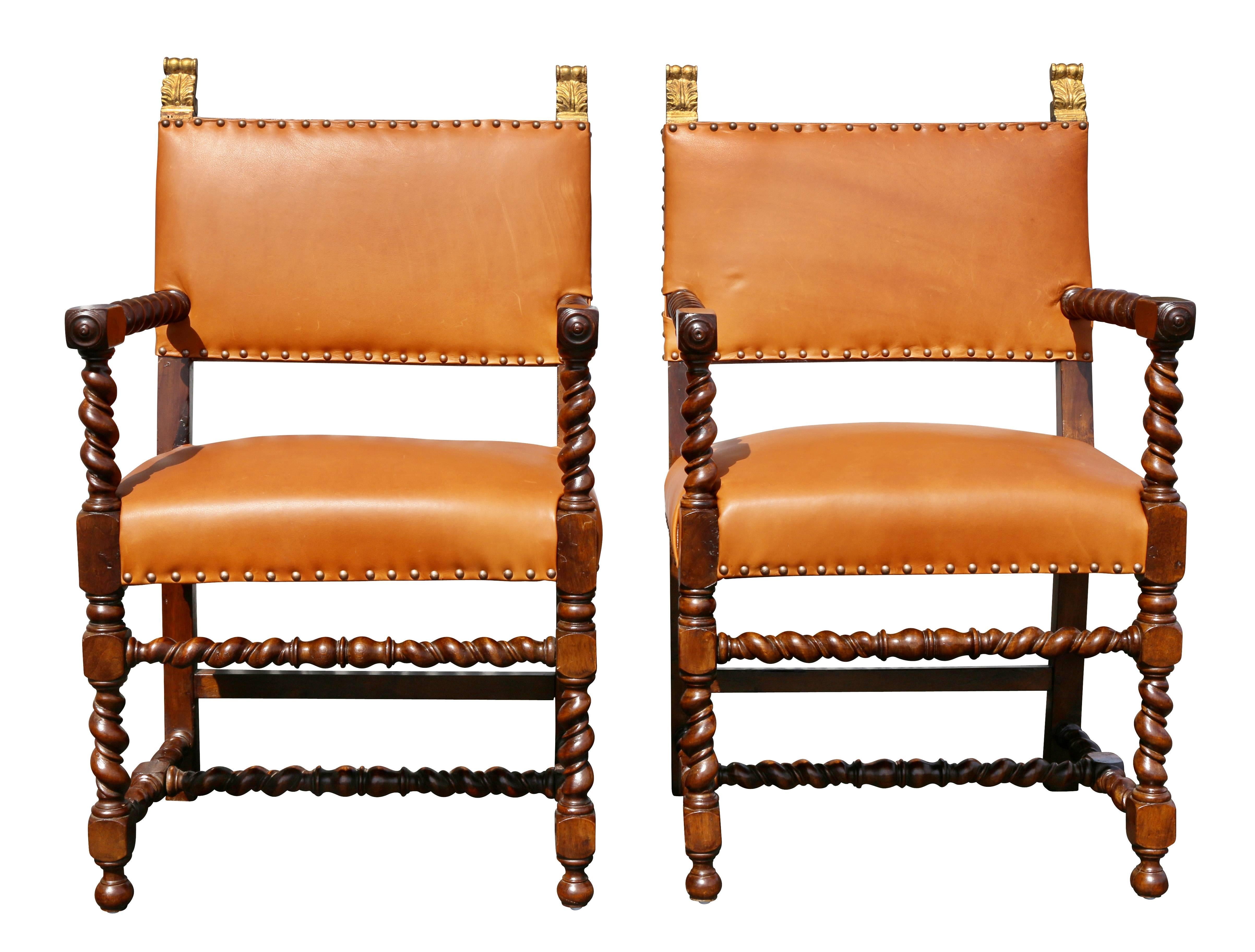Pair of Italian Baroque Walnut Armchairs 2