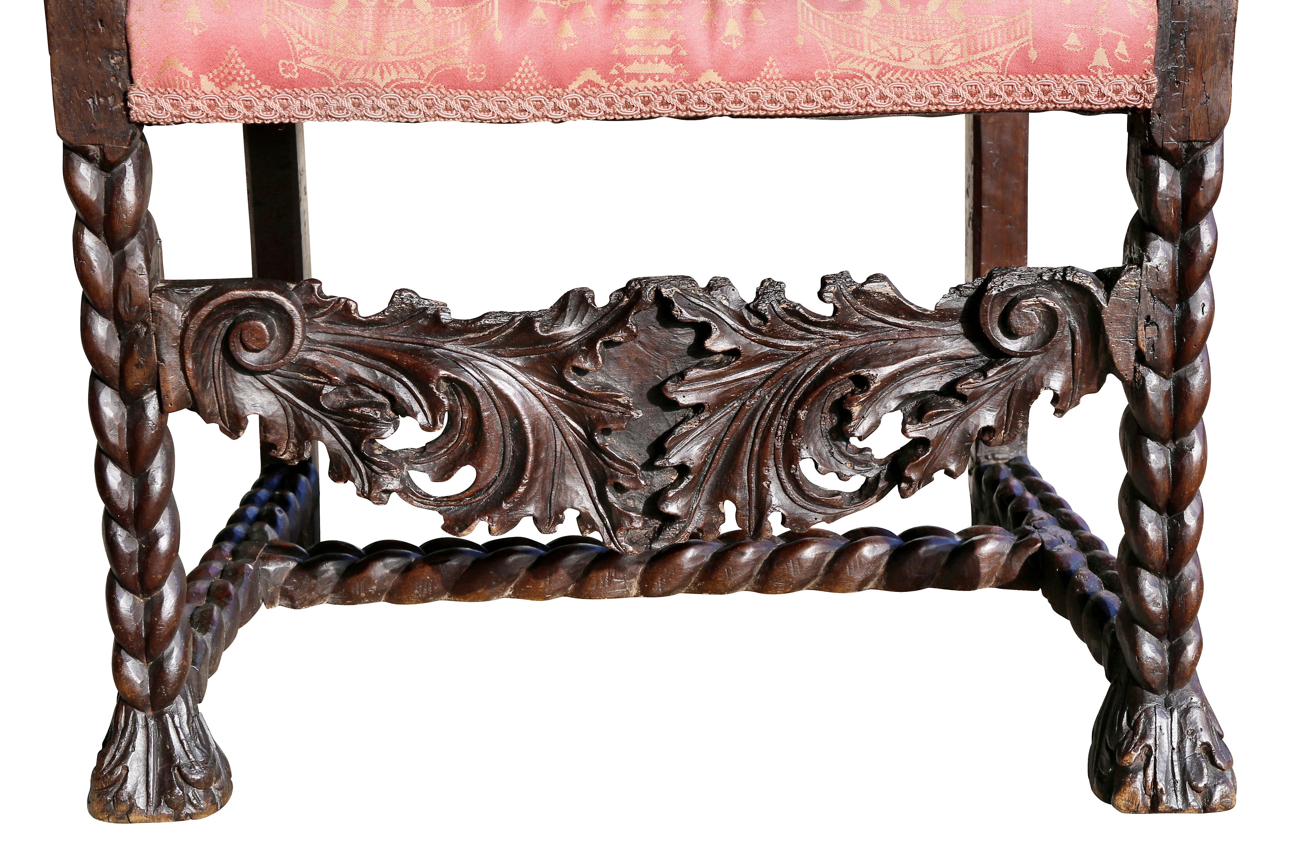 Pair of Italian Baroque Walnut Armchairs 4