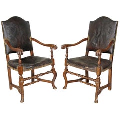 Pair of Italian Baroque Walnut Armchairs