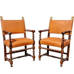 Pair of Italian Baroque Walnut Armchairs