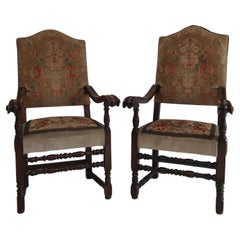 Pair of Italian Baroque Walnut Armchairs