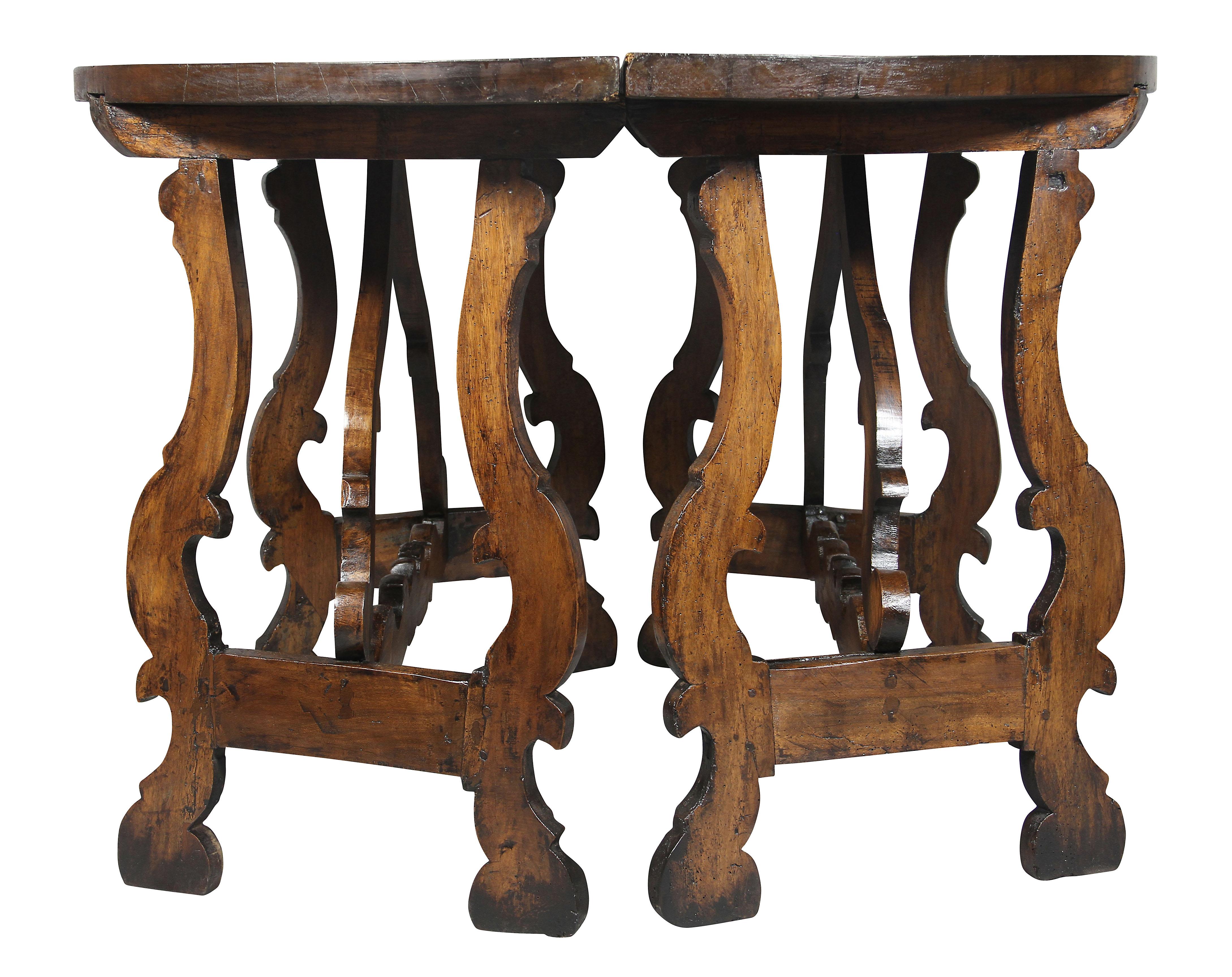 Pair of Italian Baroque Walnut Console Tables 3