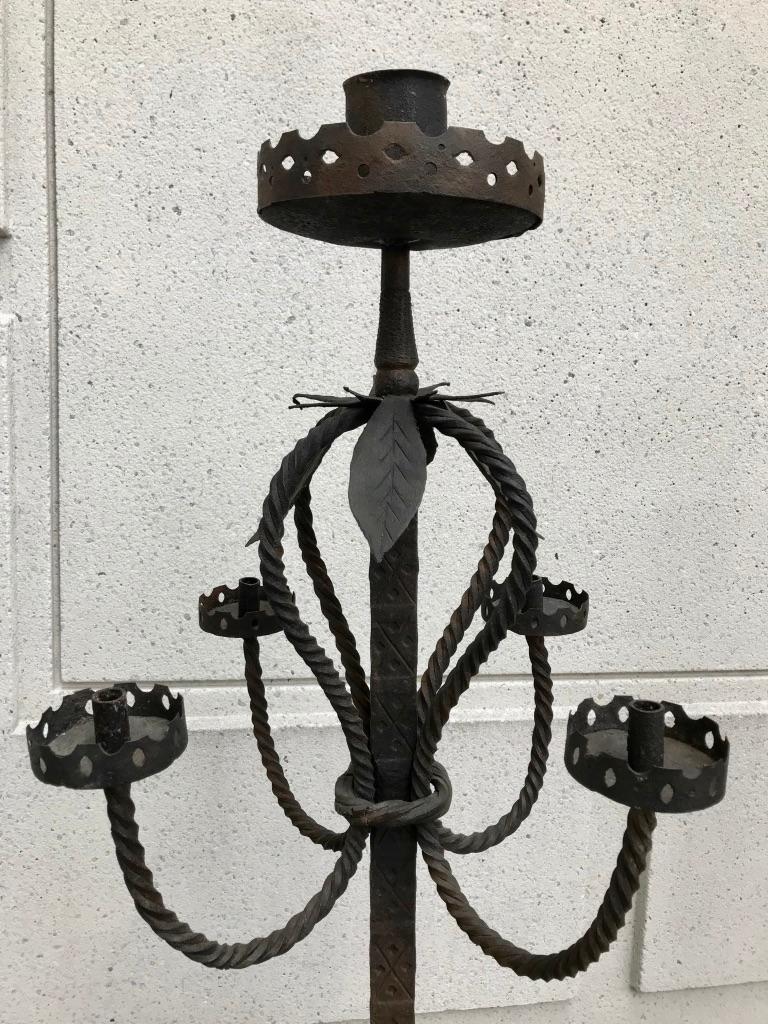 Pair of Italian Baroque Wrought Iron Five Light Candelabra  For Sale 11