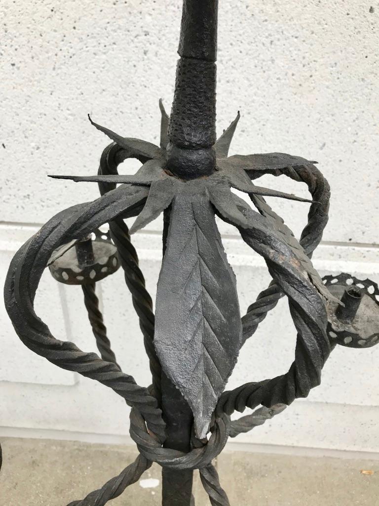 Pair of Italian Baroque Wrought Iron Five Light Candelabra  For Sale 15