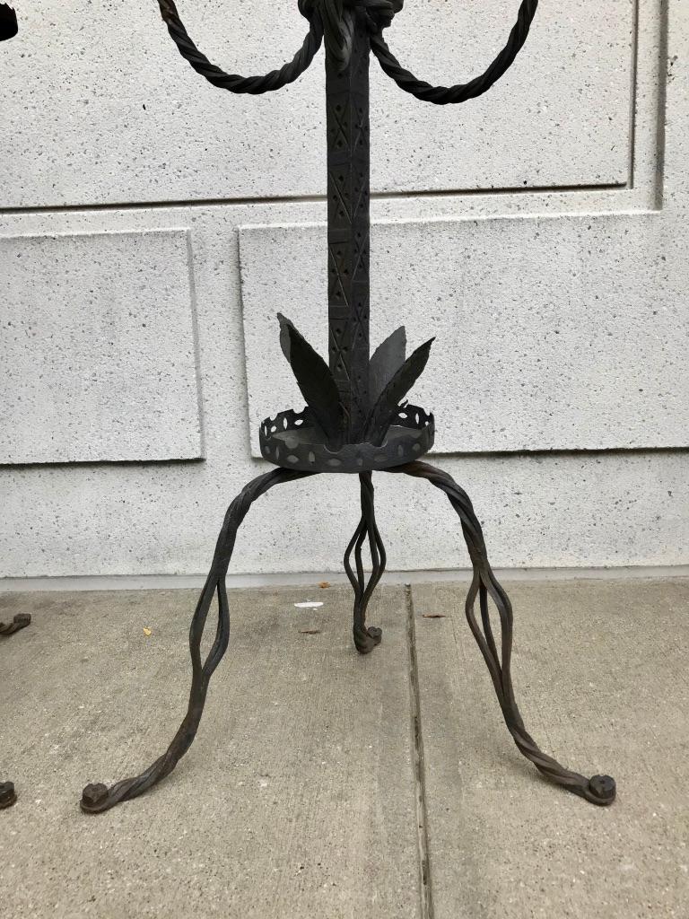 Pair of Italian Baroque Wrought Iron Five Light Candelabra  For Sale 16