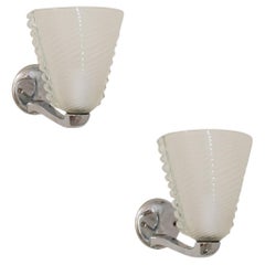 Pair of Italian Barovier Glass and Chrome Sconces