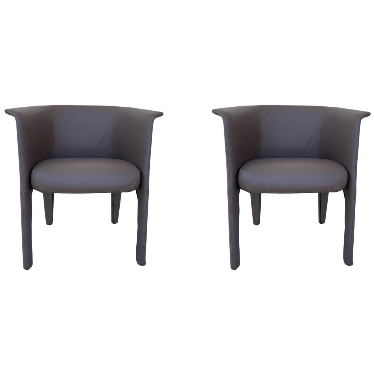 Pair of Italian Barrel Chairs in Faux Leather