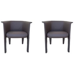 Pair of Italian Barrel Chairs in Faux Leather