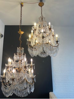 Pair of Italian beaded & crystal 10 light chandeliers