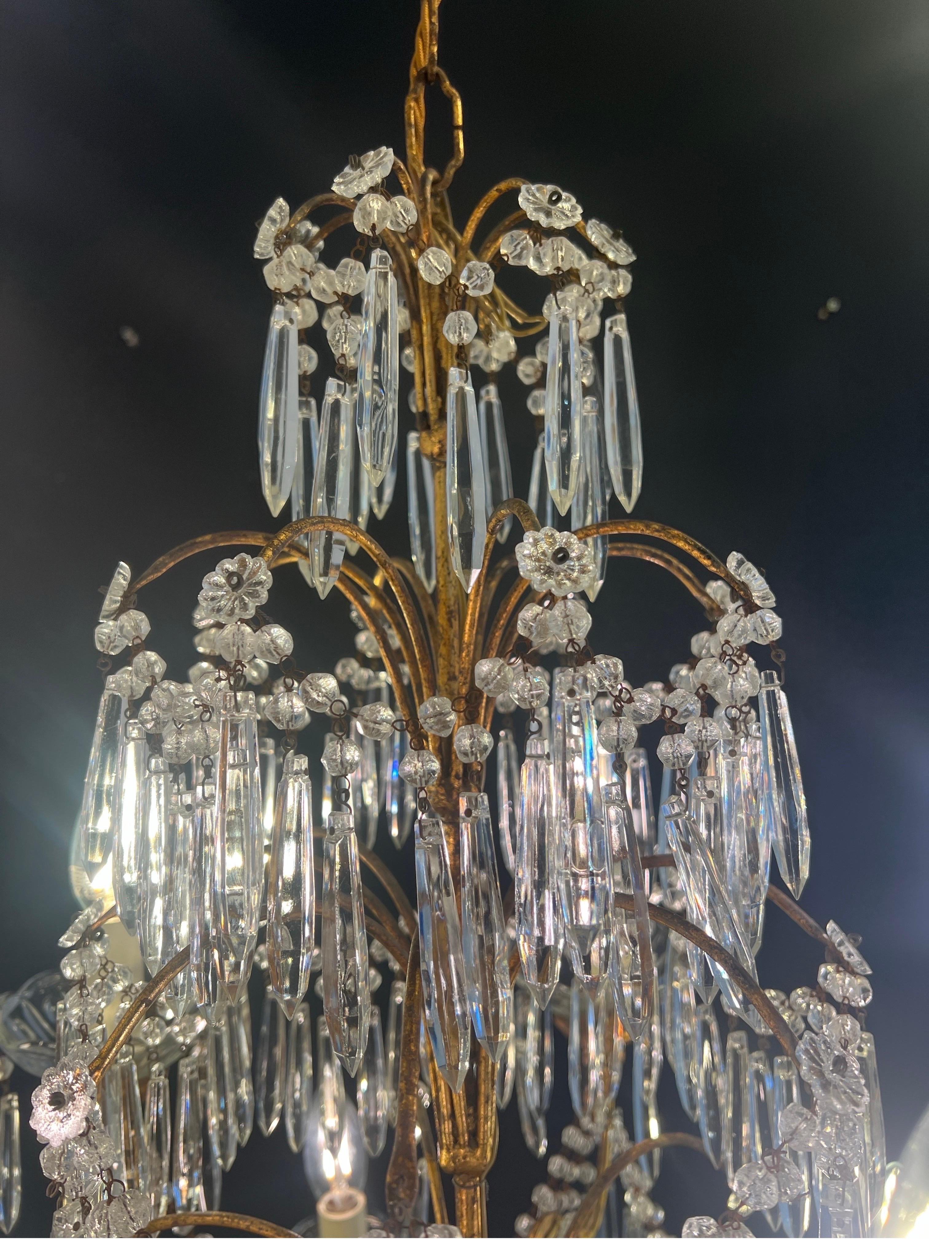 20th Century Pair of Italian beaded & crystal 10 light chandeliers  For Sale