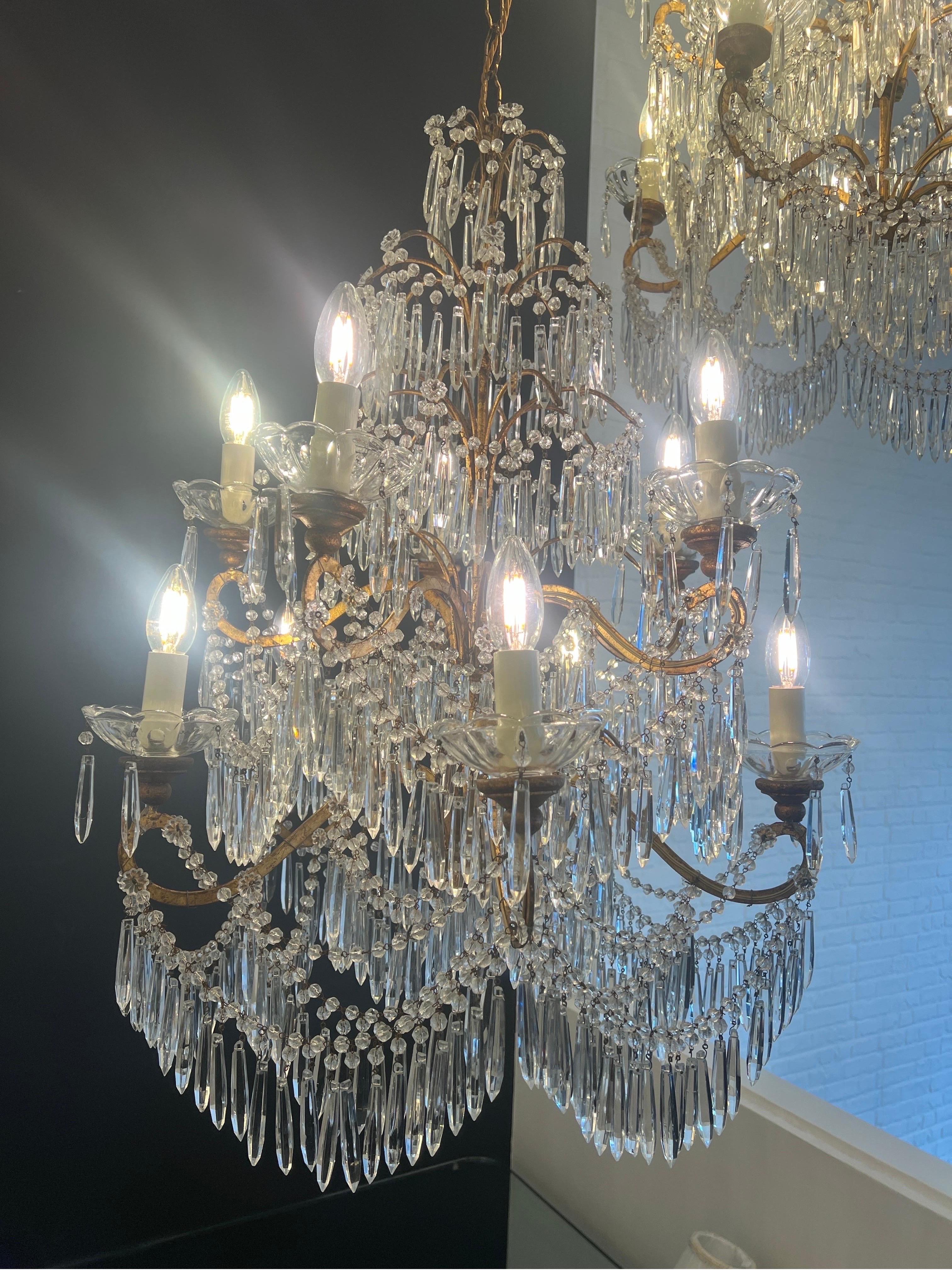 Pair of Italian beaded & crystal 10 light chandeliers  For Sale 3