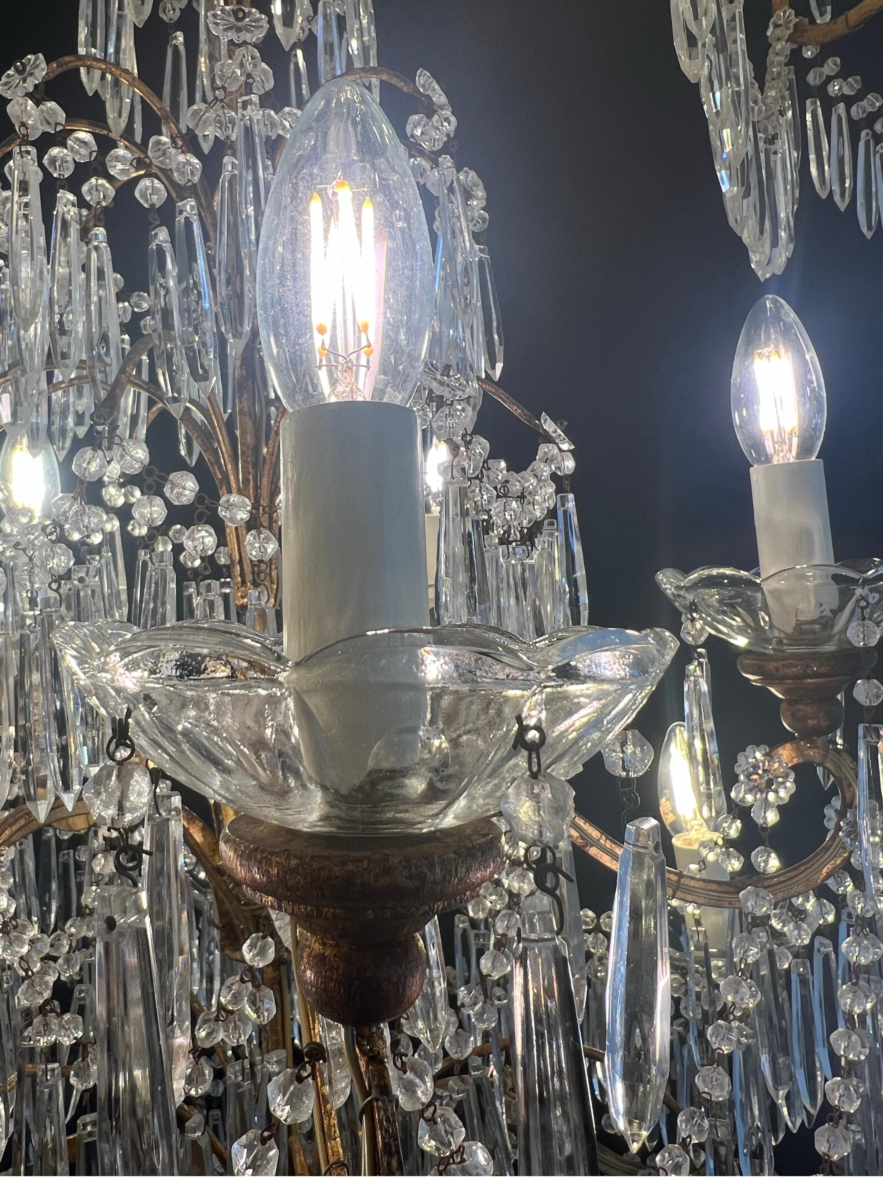Pair of Italian beaded & crystal 10 light chandeliers  For Sale 4