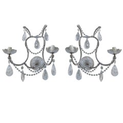Pair of Italian Beaded Crystal and Tole Wall Sconces with Rock Crystal Drops