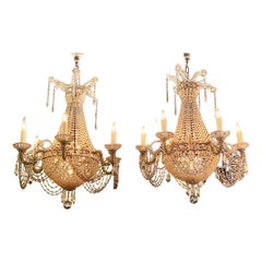 Pair of Italian Beaded Crystal Basket Chandeliers