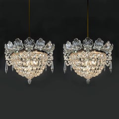 Pair of Italian Beaded Crystal Ceiling Fixtures Flush Mounted Plafonniers 1950