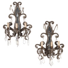 Pair of Italian Beaded & Mirrored Wall Lights