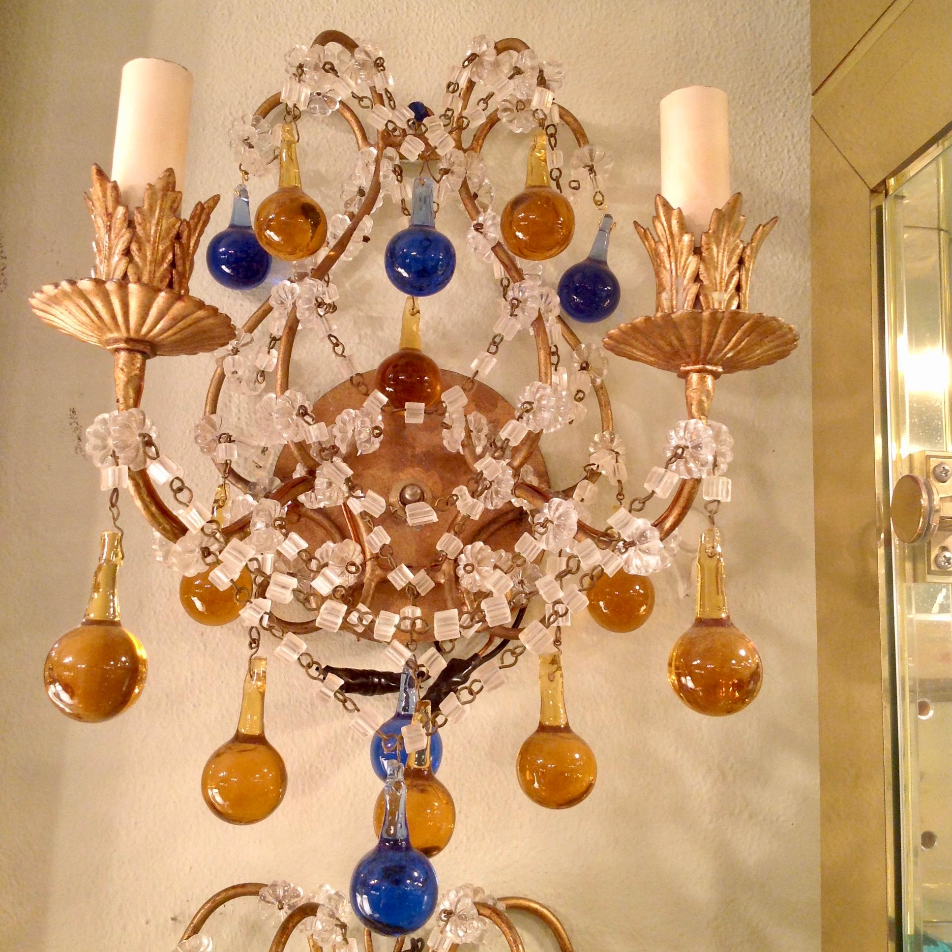 Pair of Italian Beaded Sconces In Good Condition In West Palm Beach, FL