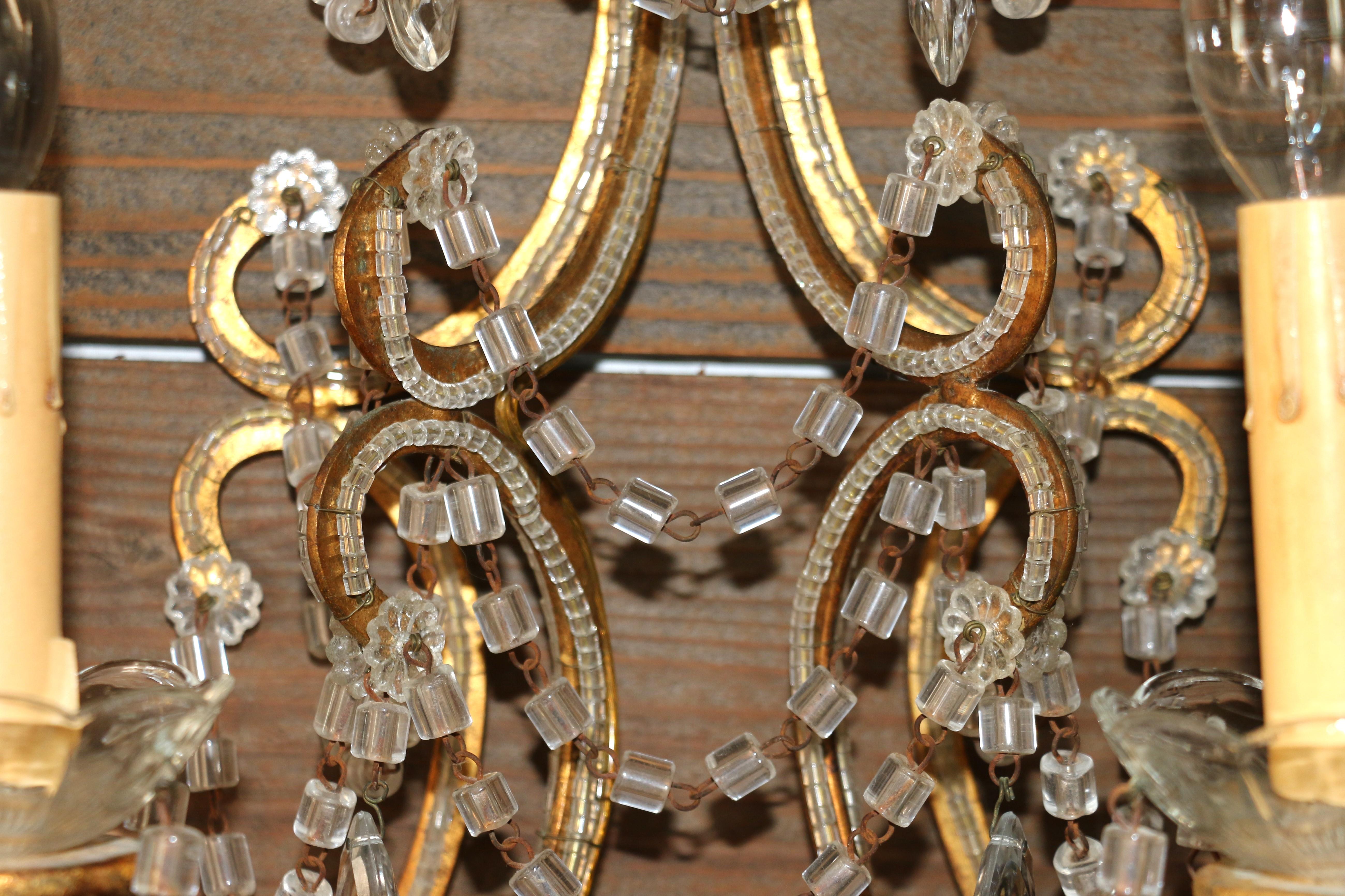 Paire d'appliques italiennes à trois lumières perlées, vers 1940 en vente 5