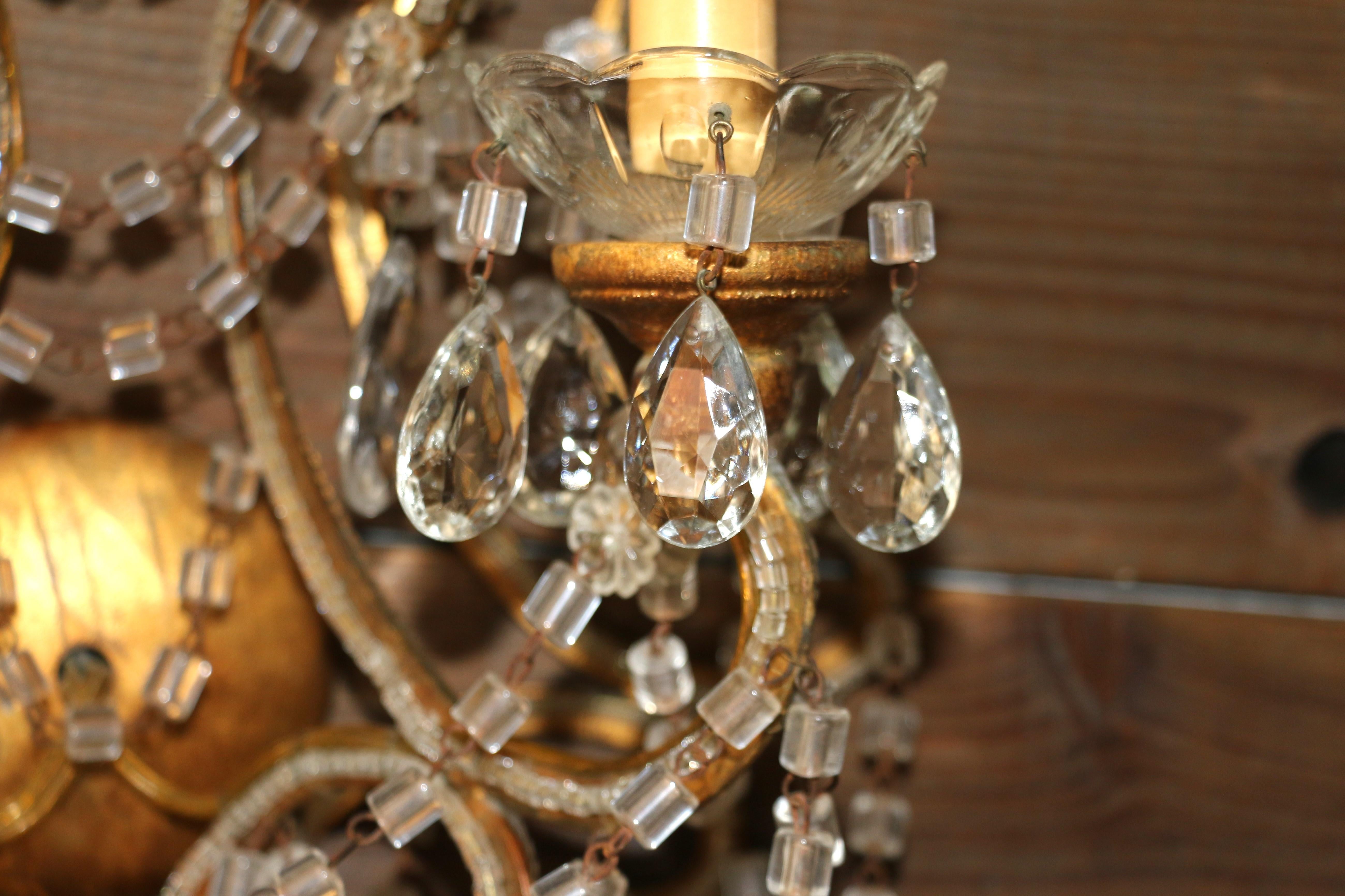 Paire d'appliques italiennes à trois lumières perlées, vers 1940 en vente 7