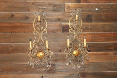 Pair of Italian Beaded Three Light Sconces, C. 1940