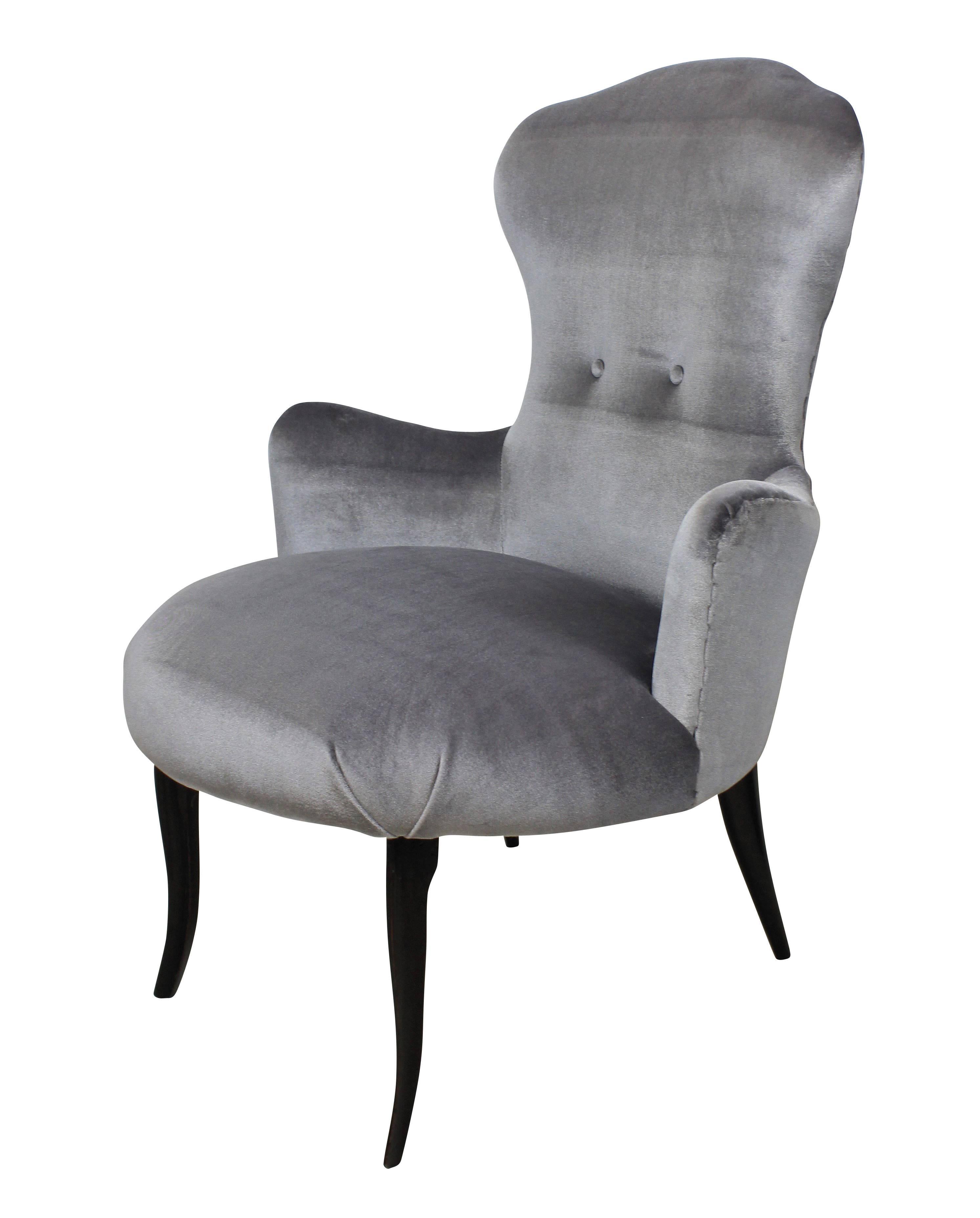 Mid-Century Modern Pair of Italian Bedroom Chairs in Silver Velvet