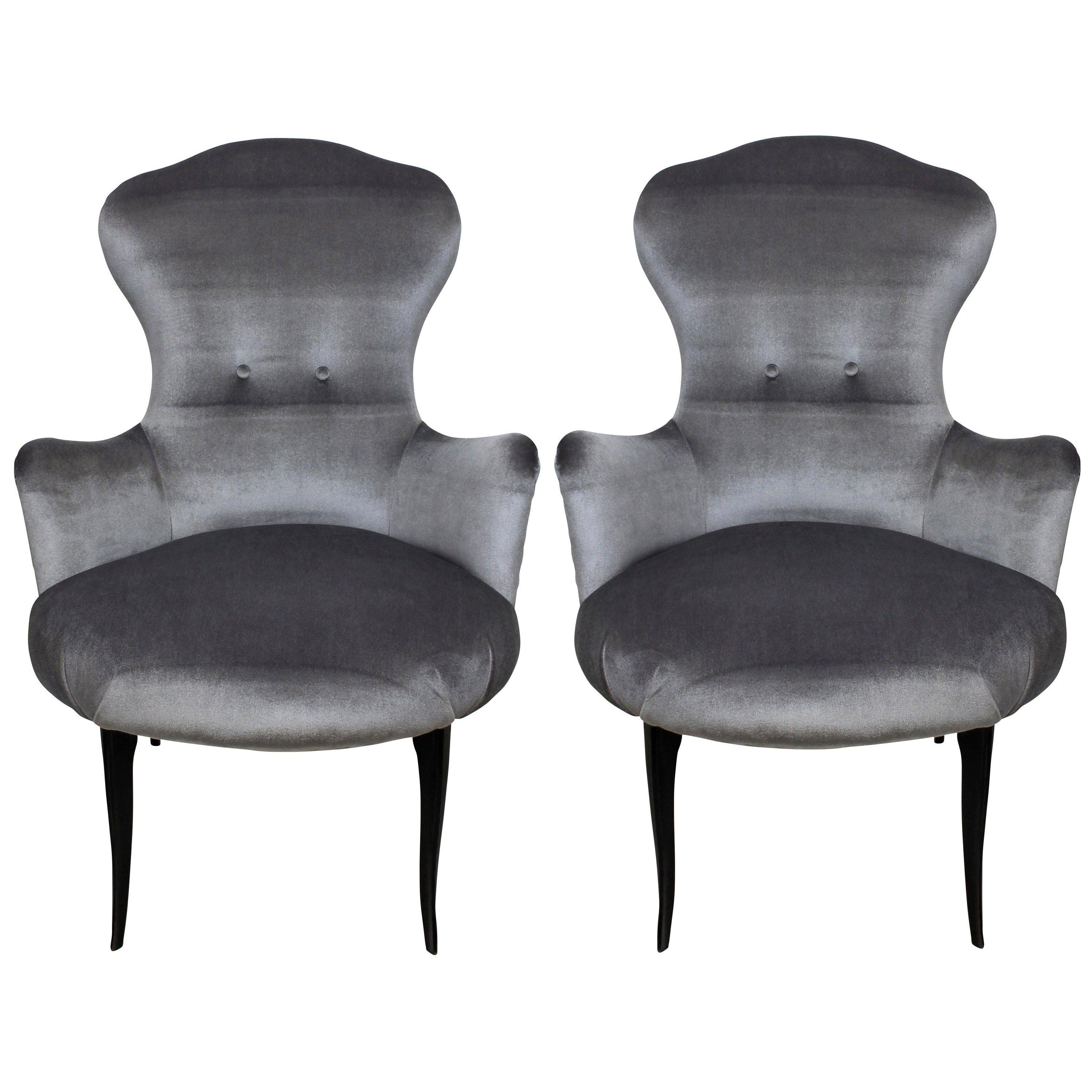 Pair of Italian Bedroom Chairs in Silver Velvet