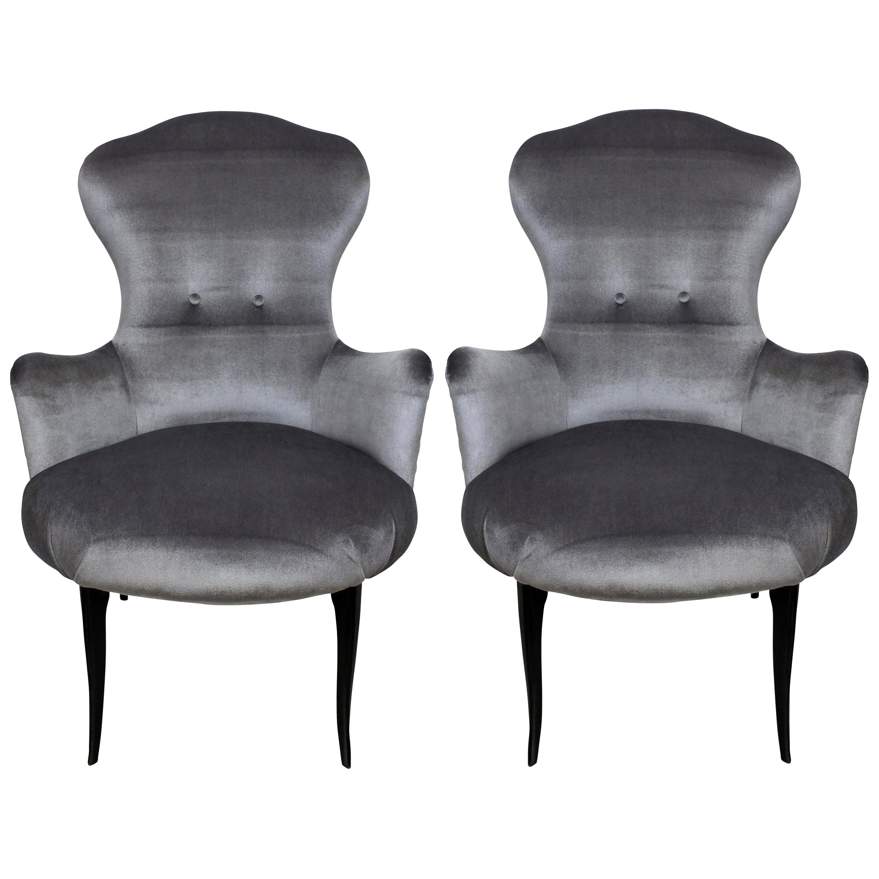Pair of Italian Bedroom Chairs in Silver Velvet