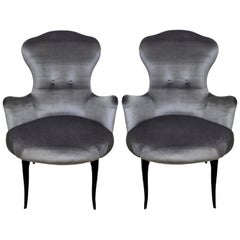 Pair of Italian Bedroom Chairs in Silver Velvet